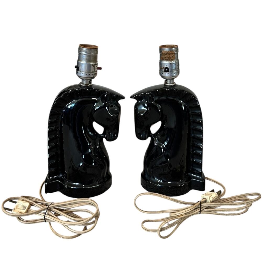 Vintage MCM Haeger Horse Head Matching Lamp Set